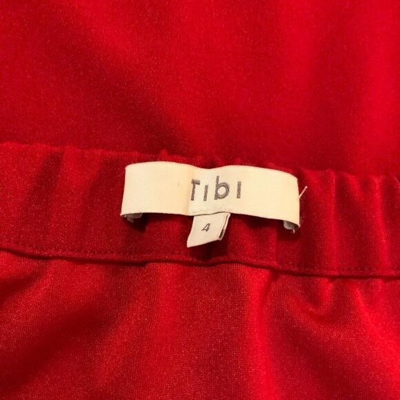 TIBI Red Crepe Off Shoulder Tie Sleeve Shift Mini Dress Size 4 - Picture 11 of 12